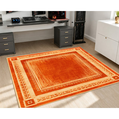 Tapis en velours texturé antidérapant à motif géométrique abstrait et orange vif, tapis décoratif, décoration intérieure contemporaine pour salon, chambre à coucher, salle à manger, bureau, couloir, appartement