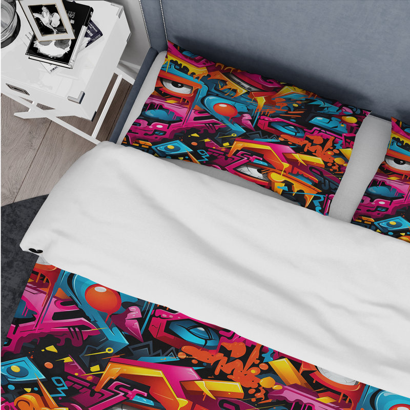 Ensemble de housse de couette Popart Neon Graffiti Fusion V, Housse de couette pour très grand lit et 2 très