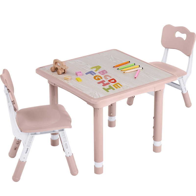 Kids Table and 2 Chairs Set, Height Adjustable (17.7"-26.1") Toddler Table and Chair Set, Multi-Activity Table with Graffiti Desktop, Children’s Table and Chairs for Classroom, Home & Daycare
