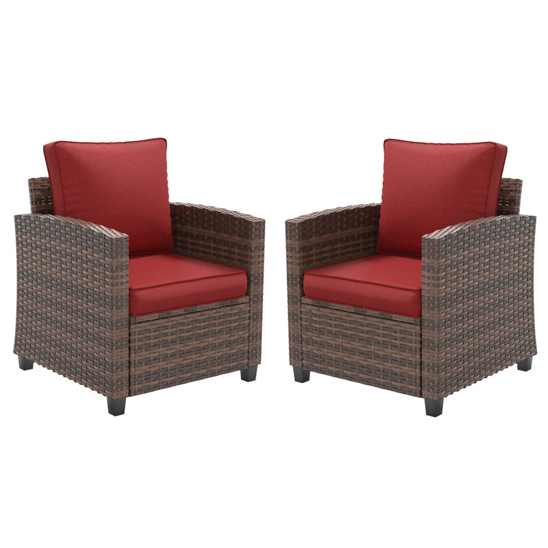 Chaise de patio individuelle avec coussin (paquet de 2), Rouge