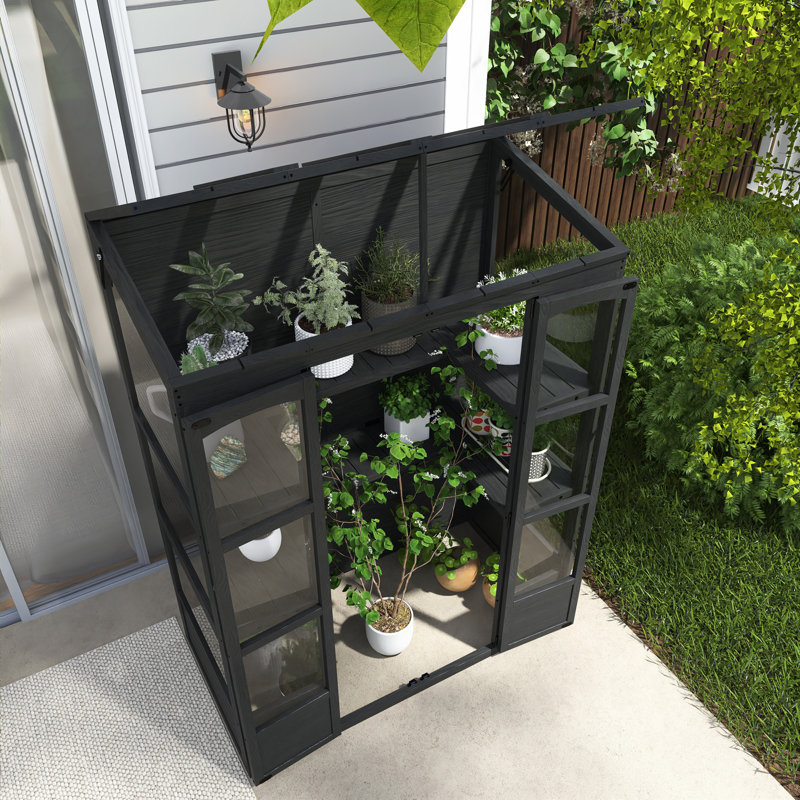 Serre en bois 57,9 "x P 29,1" avec 4 lanterneaux indépendants, Noir
