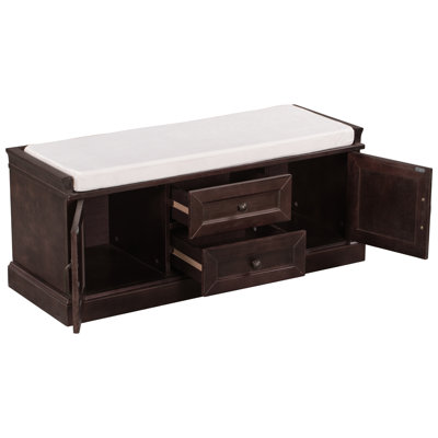 Storage Bench with Cushion, 2 Drawers and 2 Cabinets, Removable Cushion, for Living Room, Entryway
