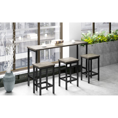 Table extra longue à hauteur de comptoir, gris. Fabrication. Repose-pieds pour plus de confort. Petites cuisines peu encombrantes. Cuisine et tabouret gris faciles à assembler. Matériaux de qualité. Caractéristique. Option appartements.