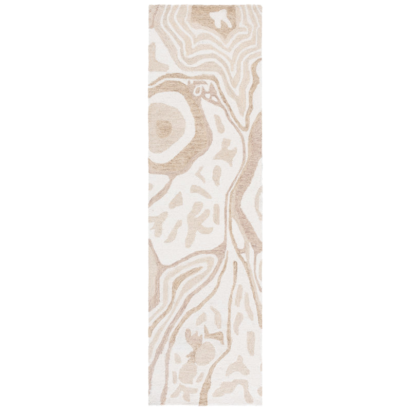 Tapis beige / ivoire en laine / coton touffeté à la main Ebony 779, Tapis de couloir 2 pi 3 po x 8 pi