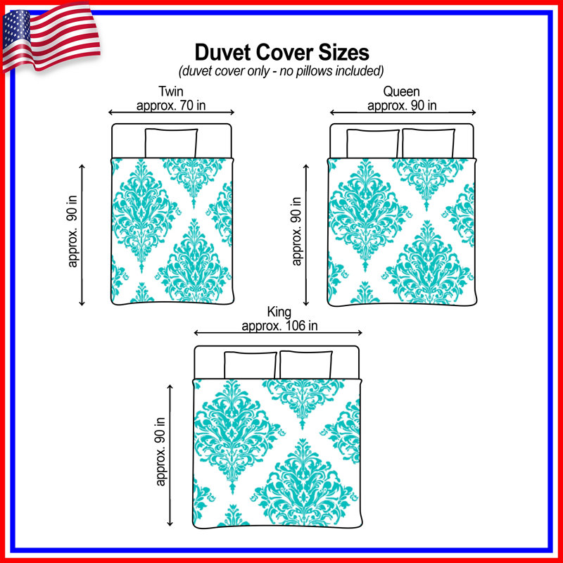 Housses de couette à motif damassé turquoise, King