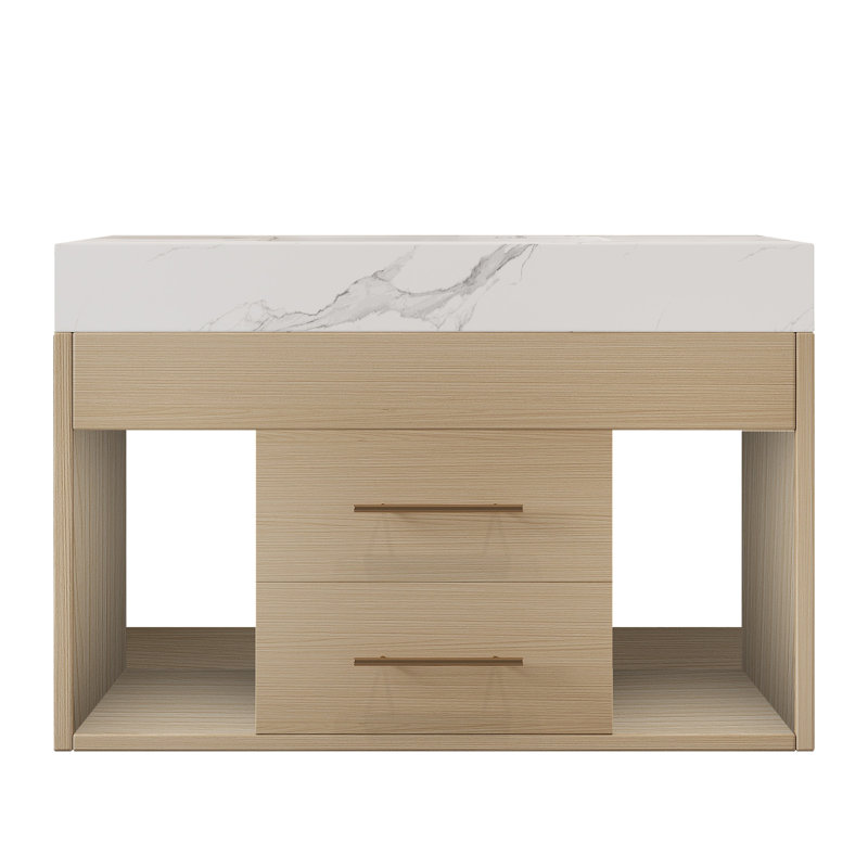 Meuble-lavabo moderne peu encombrant avec comptoir en pierre durable et rangement, idéal pour les petites salles de bain