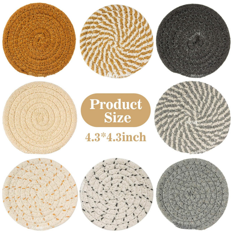 Ensemble de sous-verres tissés absorbants de 8 couleurs 4,3 pouces
