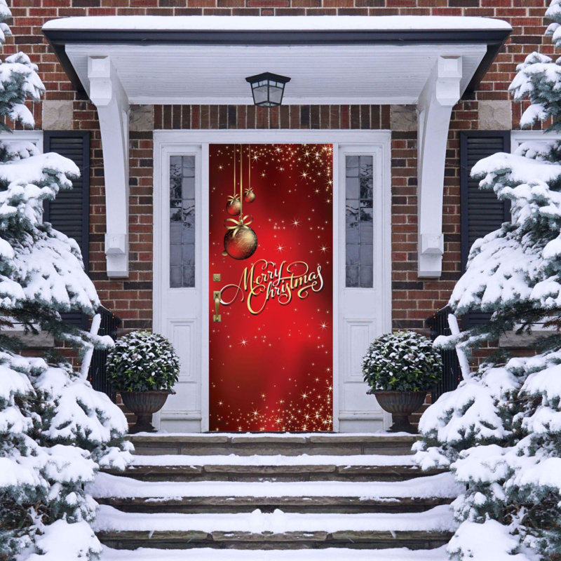 Bannière de porte de Noël ornements rouges et dorés 36 po x 80 po