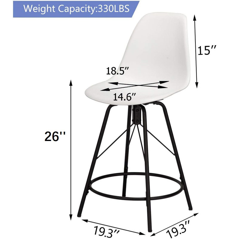 Tabouret de bar et de comptoir pivotant Lehman, Tabouret de comptoir (siège d'une hauteur de 26 p, Blanc