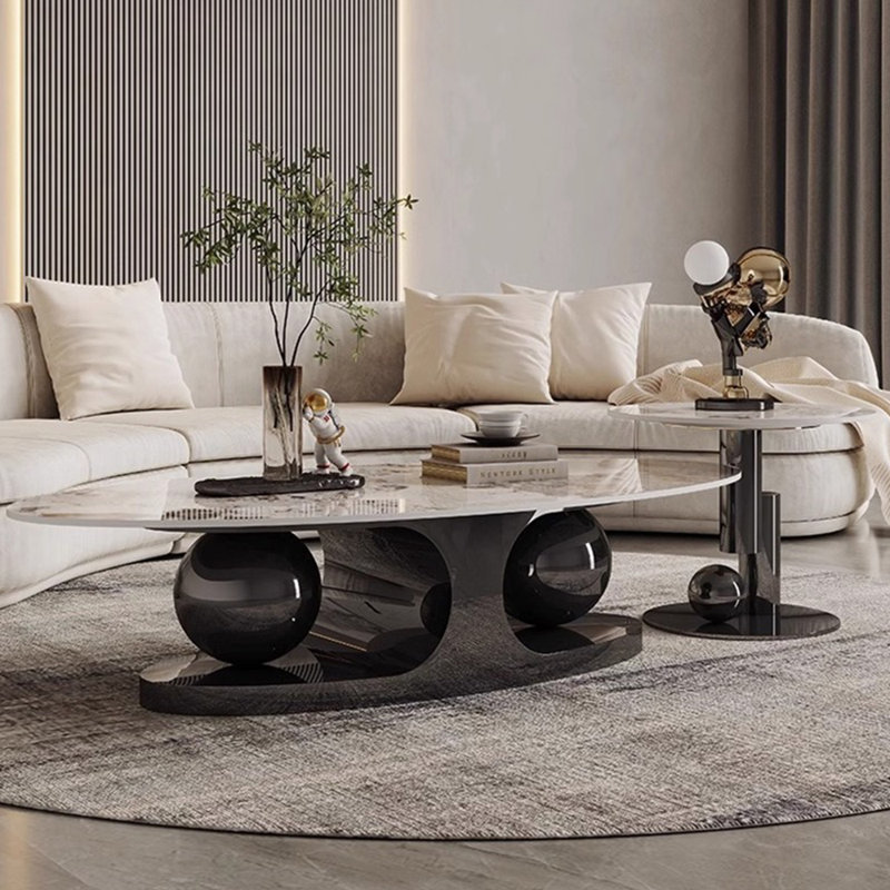 Ensemble de tables basses luxueuses de style italien, H 15 po x L 51,2 po x l 27,6 po, Noir