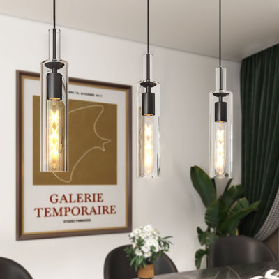 3 Light Industrial Vintage Pendant Light Set With Glass Shades