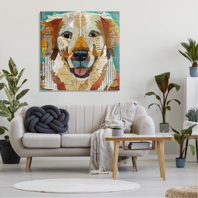 «Layered Dog Animal Portrait Ephemera Patchwork Collage» par Traci Anderson, impression sur toile tendue