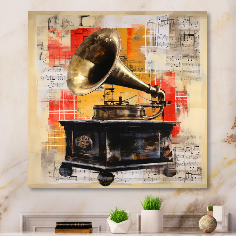 «Gold Gold Phonograph Popart I» sur toile, Toile tendue, H 24 po x l 24 po x P 1 po