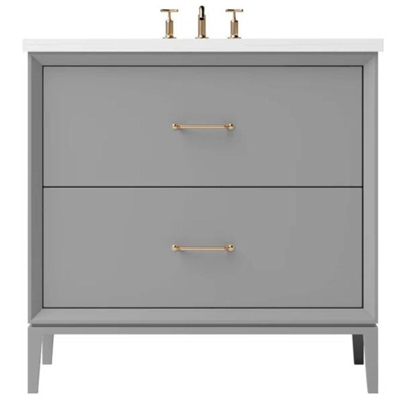Meuble-lavabo simple à deux tiroirs Alexandra, Gris platine, 42", Or satiné