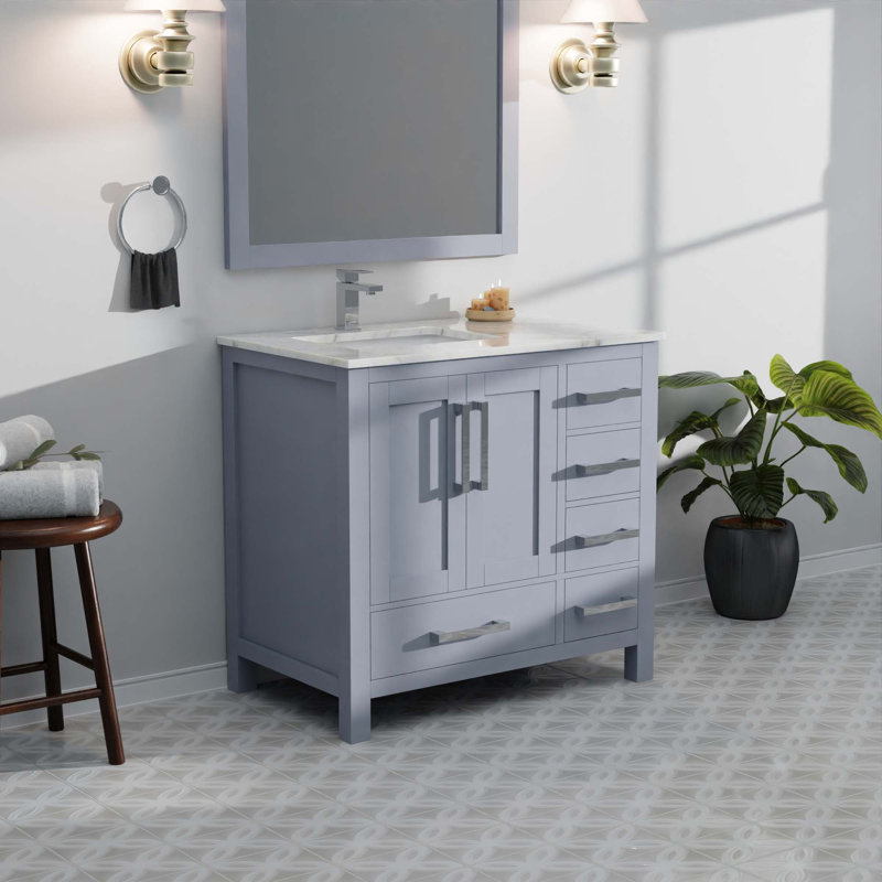 Ensemble de meuble-lavabo, robinet gauche et robinet Miroirs, Gris clair