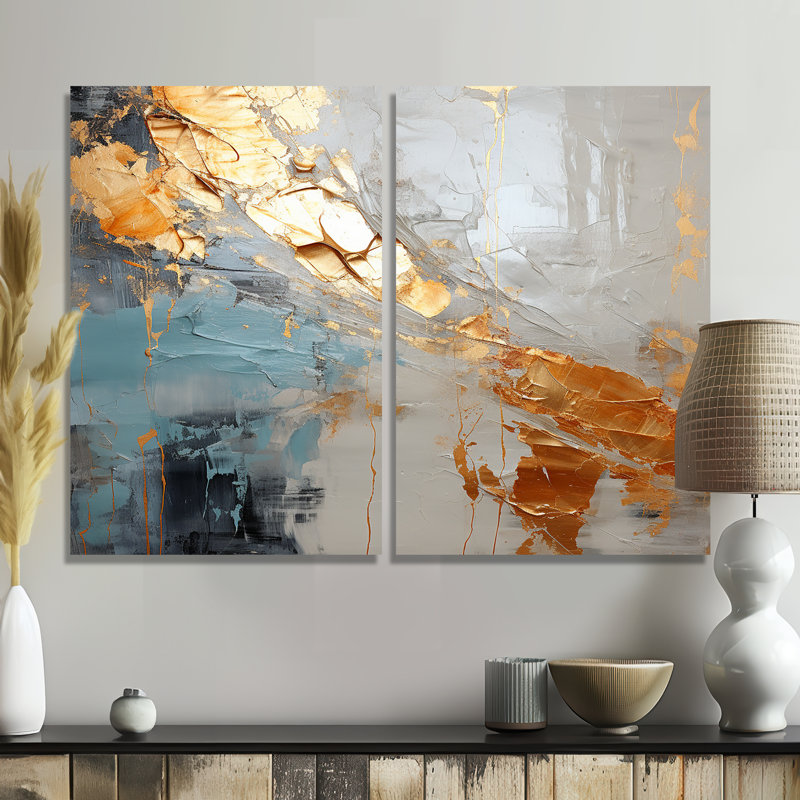 Or et gris, formes liquides modernes III - formes abstraites modernes, art mural, 36" H x 48" W, Wrapped Canvas