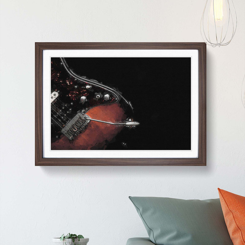 Electric Guitar in the Shadows in Abstract - Picture Frame Graphic Art Print, Walnut Framed, 62cm H x 87cm W x 2cm D