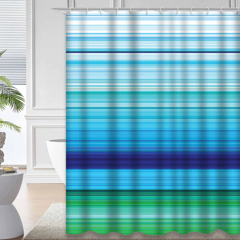 Rideau de douche imperméable à rayures horizontales couleur d'été avec 12 crochets, L 72 po x l 84 po