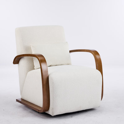 26.7''W Upholstered Swivel Accent Chair With Solid Wood Curved Arms- 360°Rotation