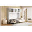 Grand lit mural avec armoires supérieures et porte-bouteilles, blanc, espace pour les petits espaces, support de matelas confortable, chambre d'amis blanche pliante à double piston, conception, aucun sommier requis
