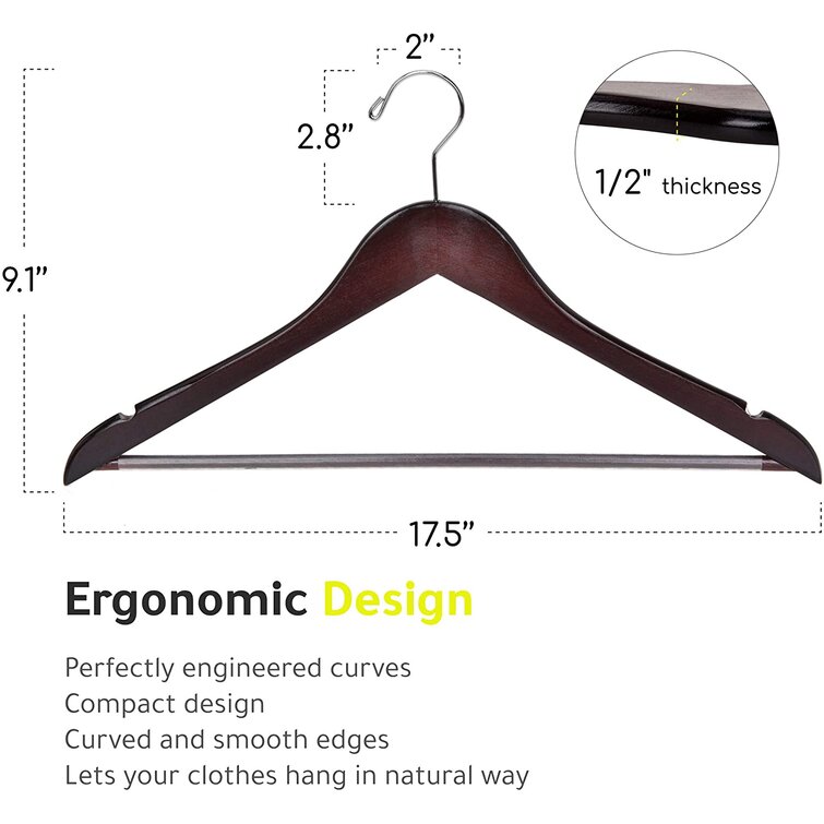 Casafield - 20 Walnut Wooden Suit Hangers - Premium Lotus Wood with Notches & Chrome Swivel Hook for Dress Clothes, Coats, Jackets, Pants, Shirts