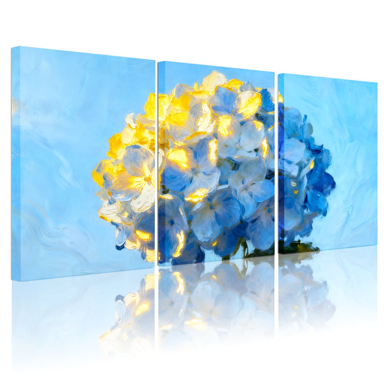 Fleurs d'hortensia sur toile, ensemble de 3 reproductions d'art sur toile, H 18 po x l 36 po