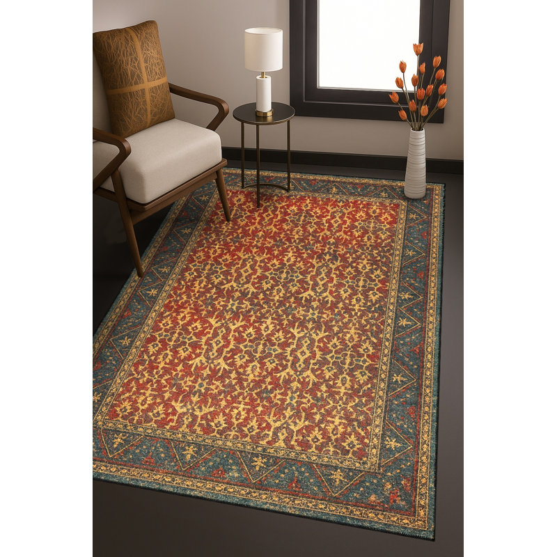 Tapis bleu tissé lavable rétro Mosso, 6'7" x 9'10"