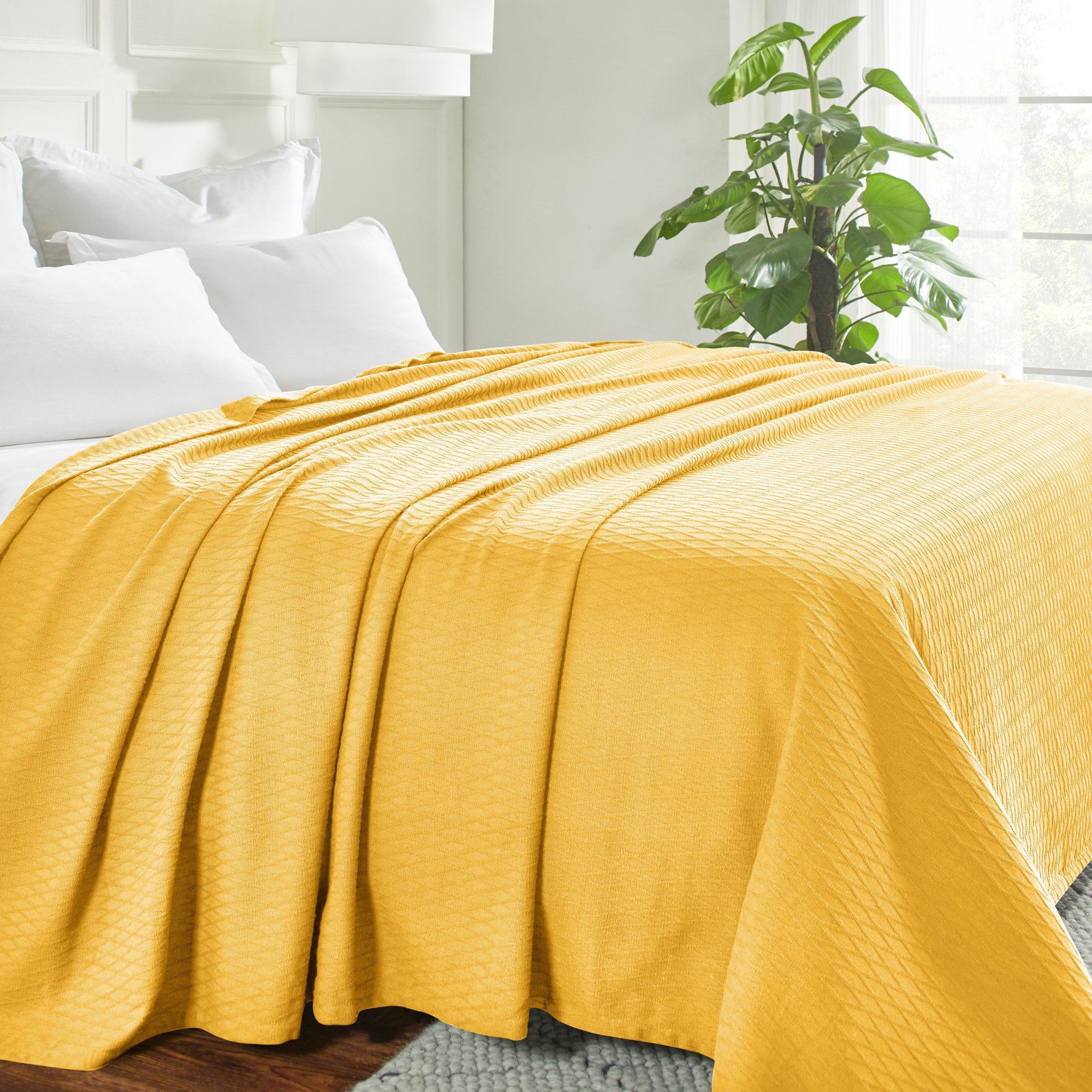 Jareth Woven Metro Zig-Zag All-Season Cotton Blanket, Yellow, California King