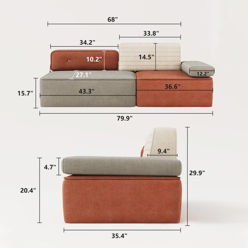 Canapé modulaire Boneless 79,9 po avec coussins à ressorts indépendants