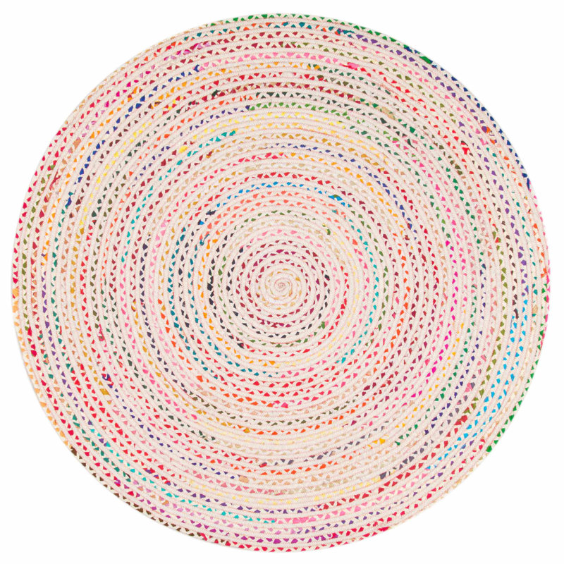 Christie Bohemian Hand Braided Ivory Area Rug, Round 6'