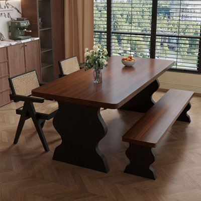 Brown+Black Rectangular Solid Wood Dining Table