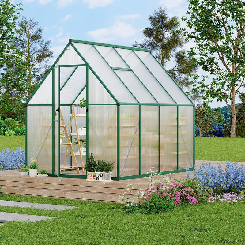 Serre en polycarbonate avec cadre en aluminium 6 pi x 7 pi, ensemble de jardin d'extérieur robuste, Vert