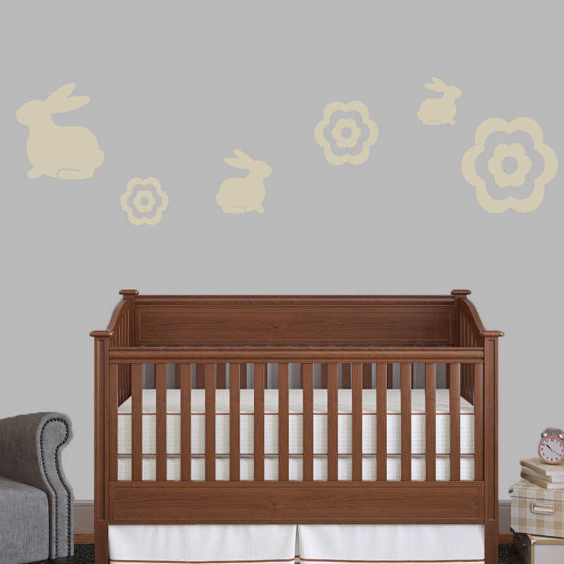 Ensemble de 6 décalcomanies murales bunnie et fleur, Beige