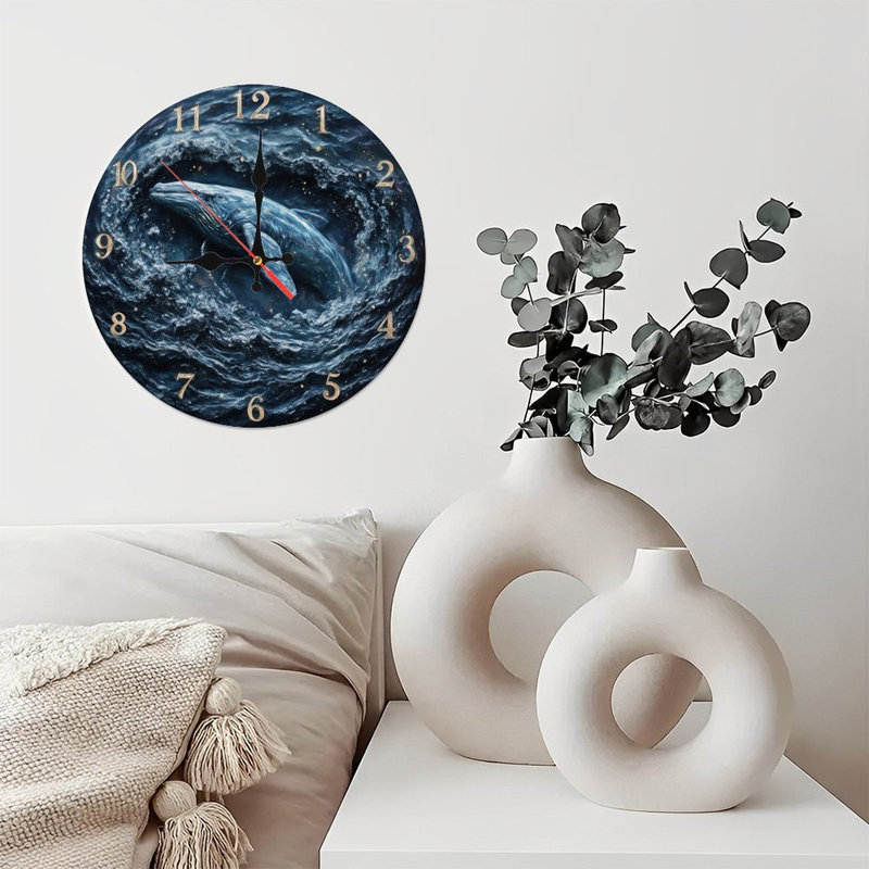 Clock With Whale In Dark Ocean