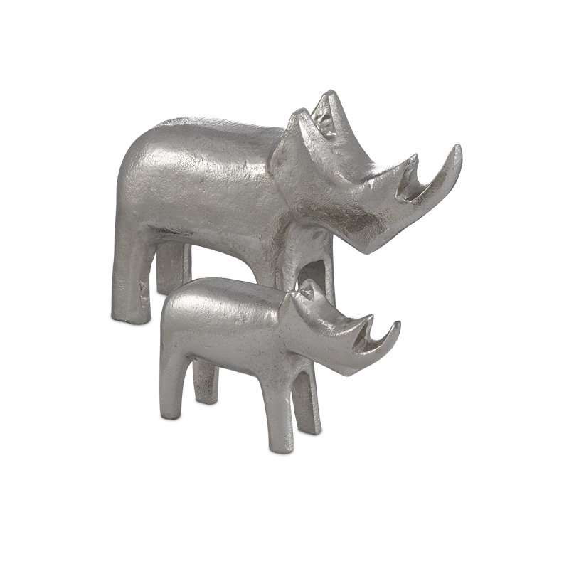Kano Rhino Figurine, 7.75" H x 3" W x 11" D, Silver