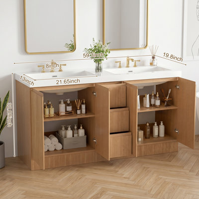 Ensemble de meuble-lavabo double autoportant 59,3 po avec lavabos et rangement intégrés 59,3 po