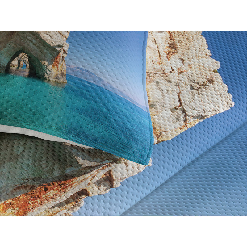 Greece Polyester Coverlet, King Bedspread + 2 Shams