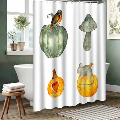 Rideau de douche orange imperméable, rideaux de douche pour la salle de bain avec 12 crochets