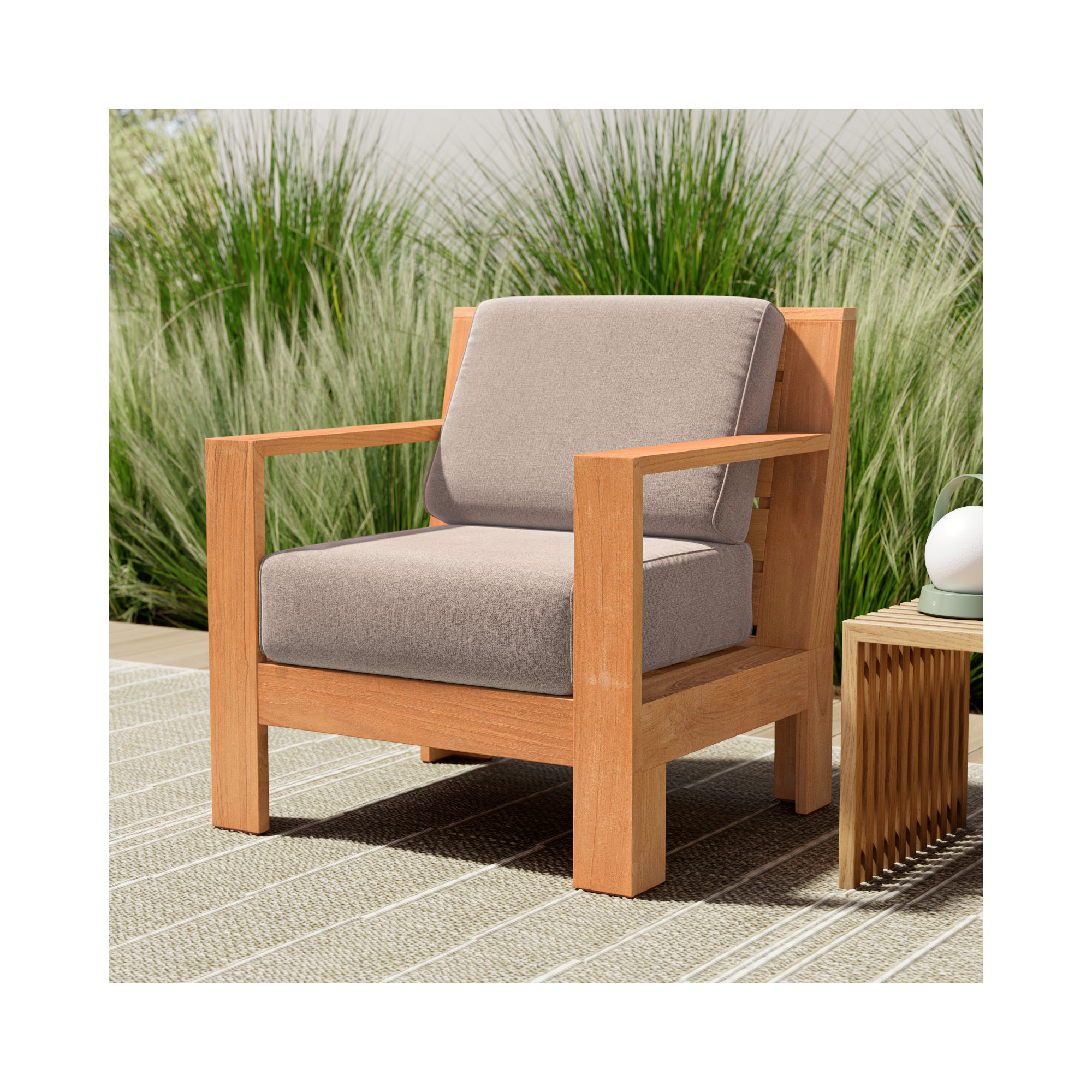 Glenlee Teak Patio Chair with Sunbrella Cushions, Cast Shale Sunbrella®