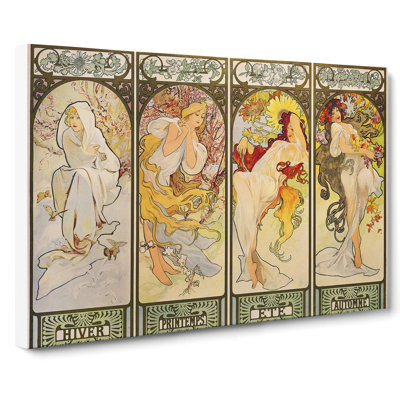The Four Seasons by Alphonse Mucha - Wrapped Canvas Painting