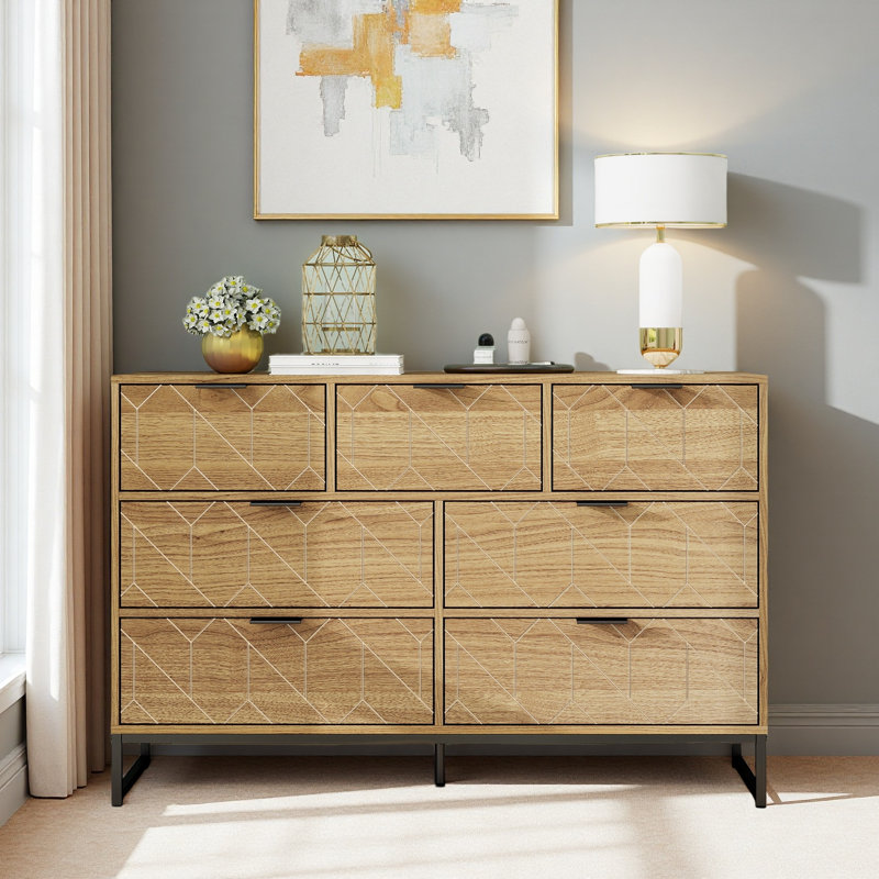 Modern 7 Drawer Dresser Wood Cabinet