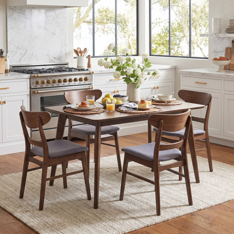 Armgart 4-Person Dining Set, Natural Walnut, Dark Gray
