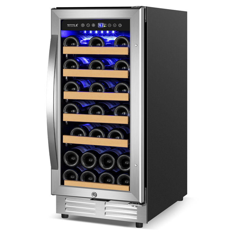 Réfrigérateur à vin 15 po à 31 portes à une zone avec charnière de porte réversible encastrée / encastrée 15