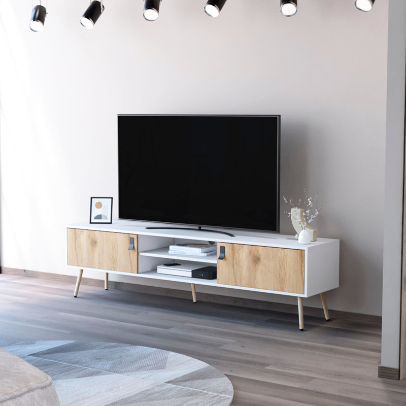 Meuble télé avec 2 tiroirs à charnières et rangement de 74,8 po