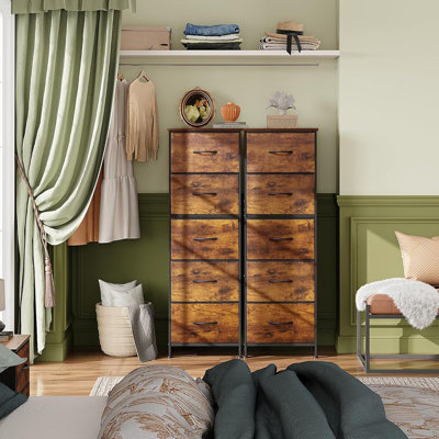Fabric Dresser, 5-drawer Tall Dresser For Bedroom, Storage Organizer With Fabric Bins, Wood Top, Sturdy Steel Frame, Chest Of Drawers For Closet, Hal