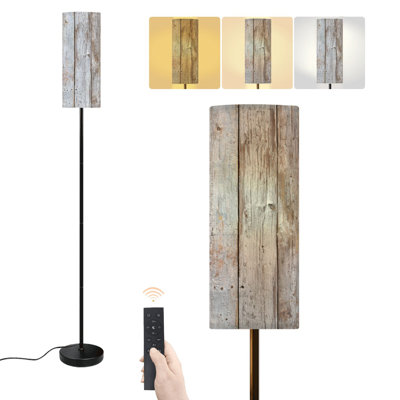 Lampe sur pied en bois de style campagnard à rayures rustiques blanches Planche verticale Minimal rétro avec lampe à pied à intensité variable moderne avec télécommande Pédale abat-jour abat-jour Lampe de coin haute pour salon Bureau de chambre à coucher