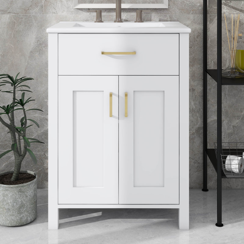 Lavabo de 24 pouces avec armoire intégrée, White, Doré