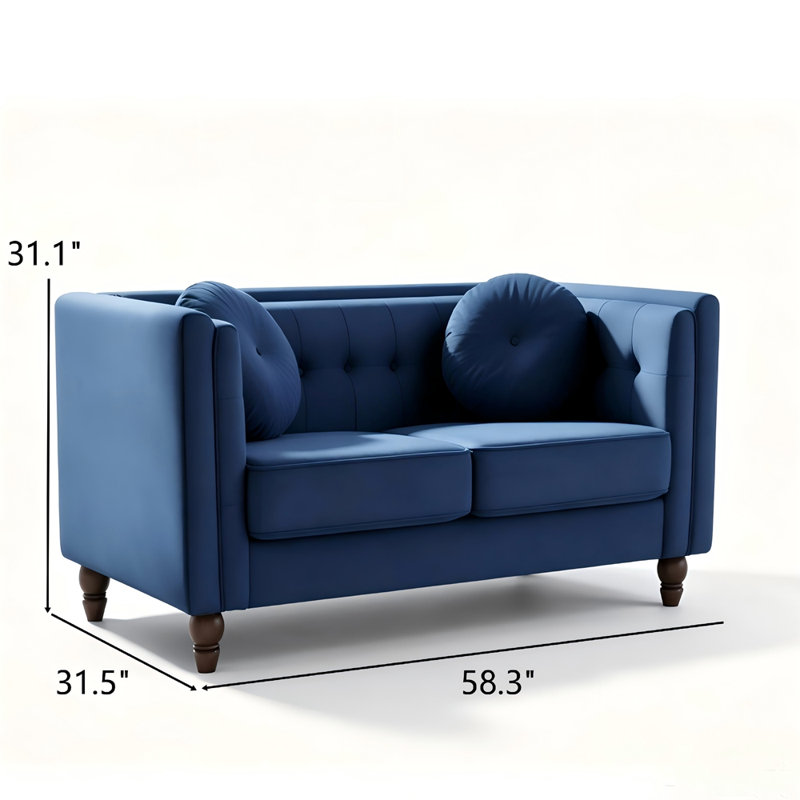 Causeuse Chesterfield 2 places, Deep Blue Velvet