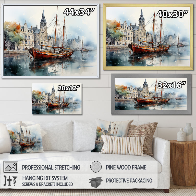French French Brest Port sur impression sur toile, Toile tendue, H 24 po x l 32 po x P 1 po