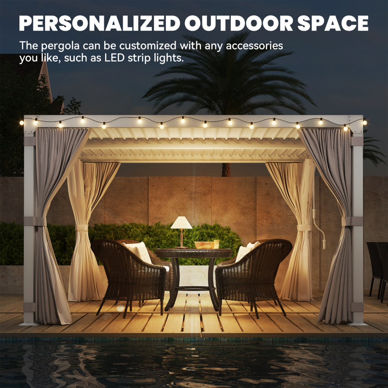 10 Ft. W X 10 Ft. D Aluminum Patio Metal Pergola With Adjustable Louver Roof